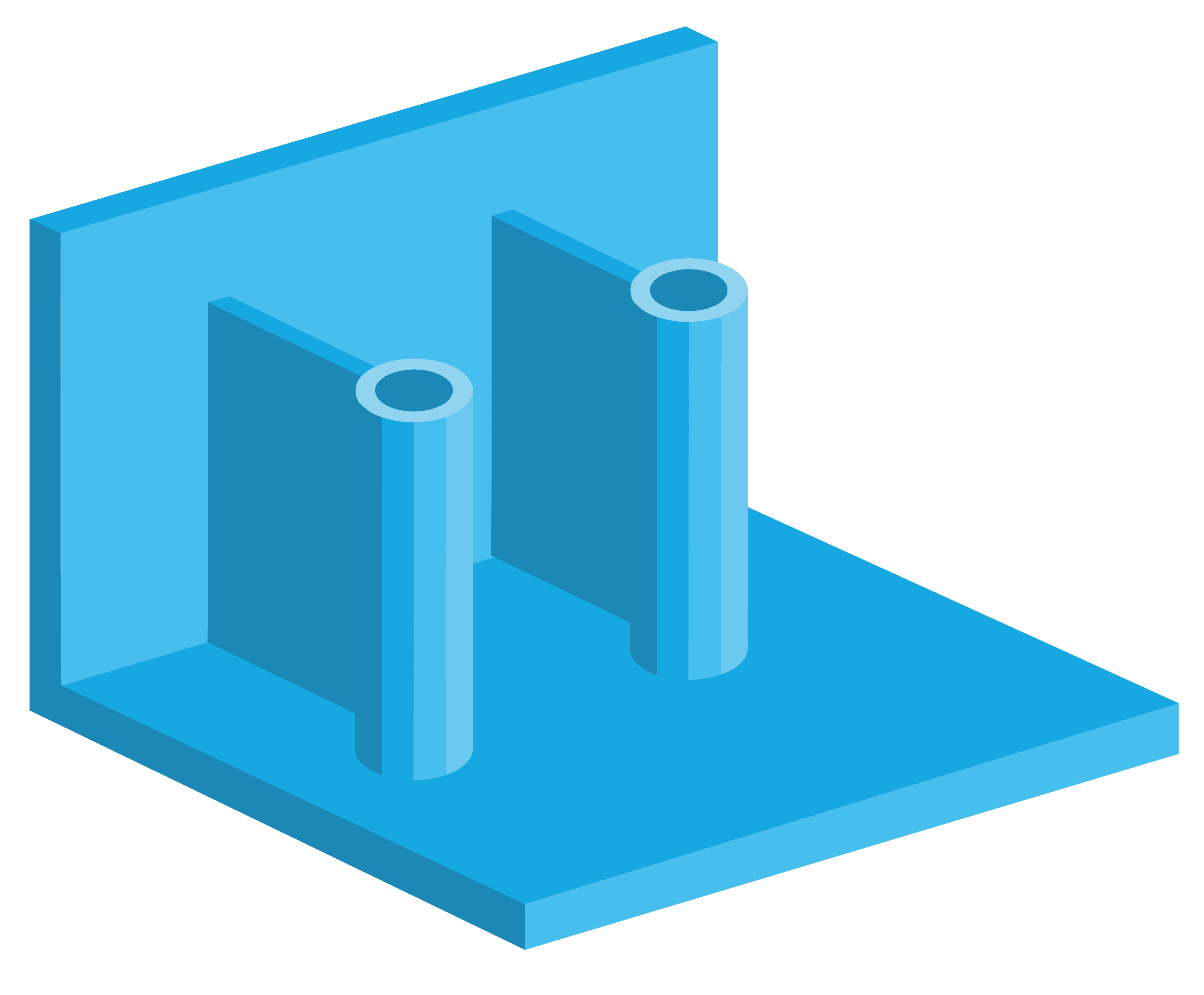 spritzguss design hinweis: blaues spritzgussteil mit 2 schraubdomen