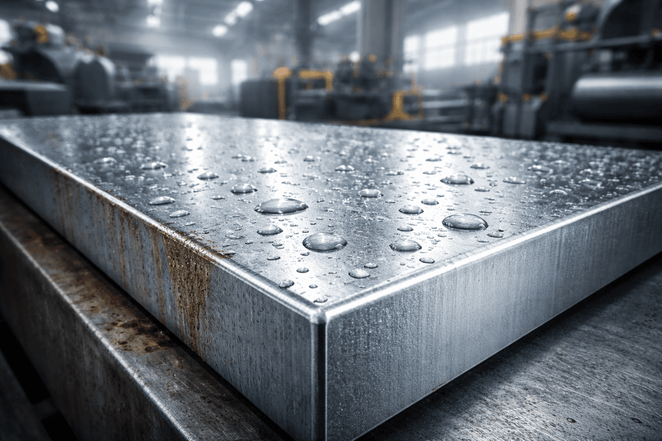 Industrial metal surface resistant to corrosion with protective coating applied