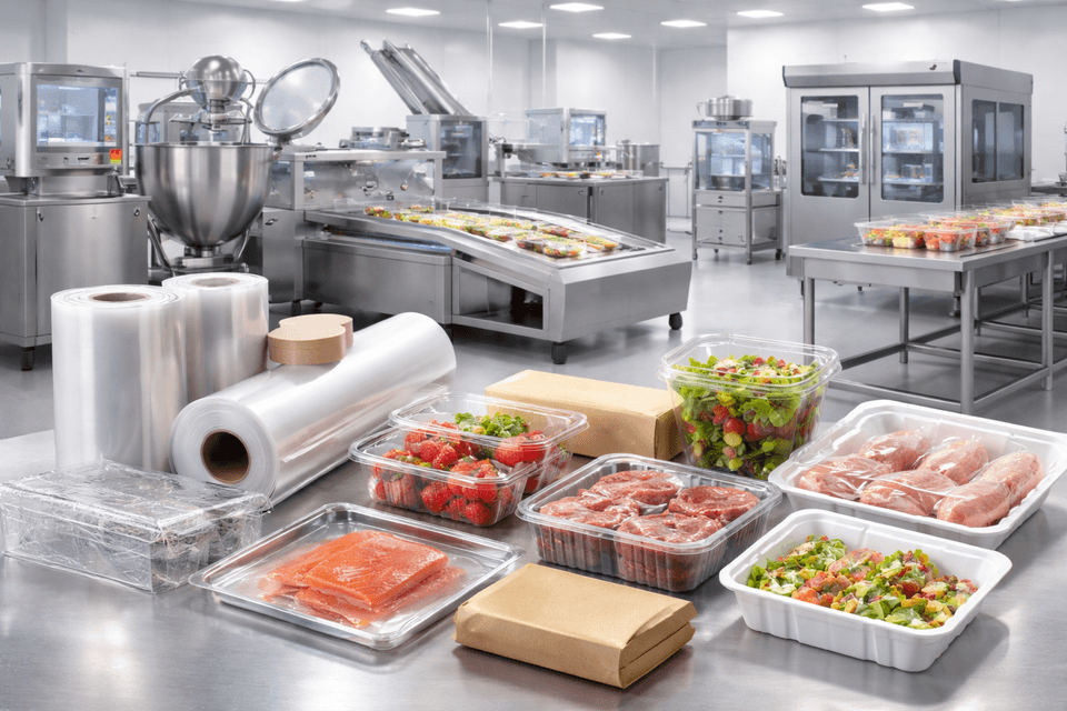 Industrial food packaging and kitchen equipment with materials safe for direct food contact