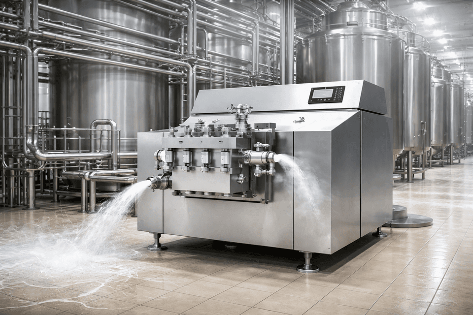 Industrial homogenization process in a modern food processing plant