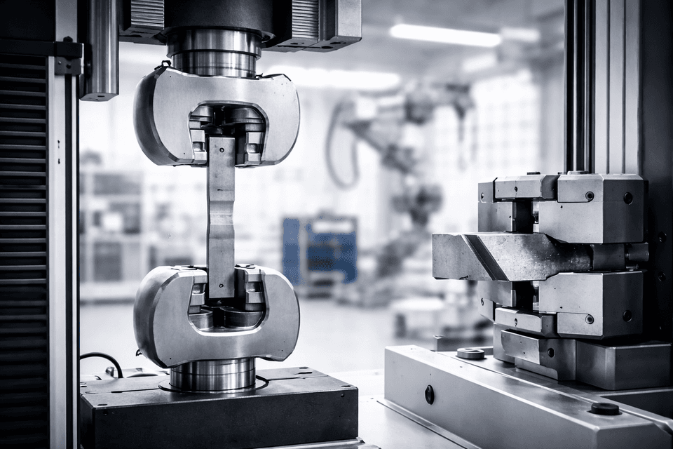 Industrial machinery testing material strength under stress