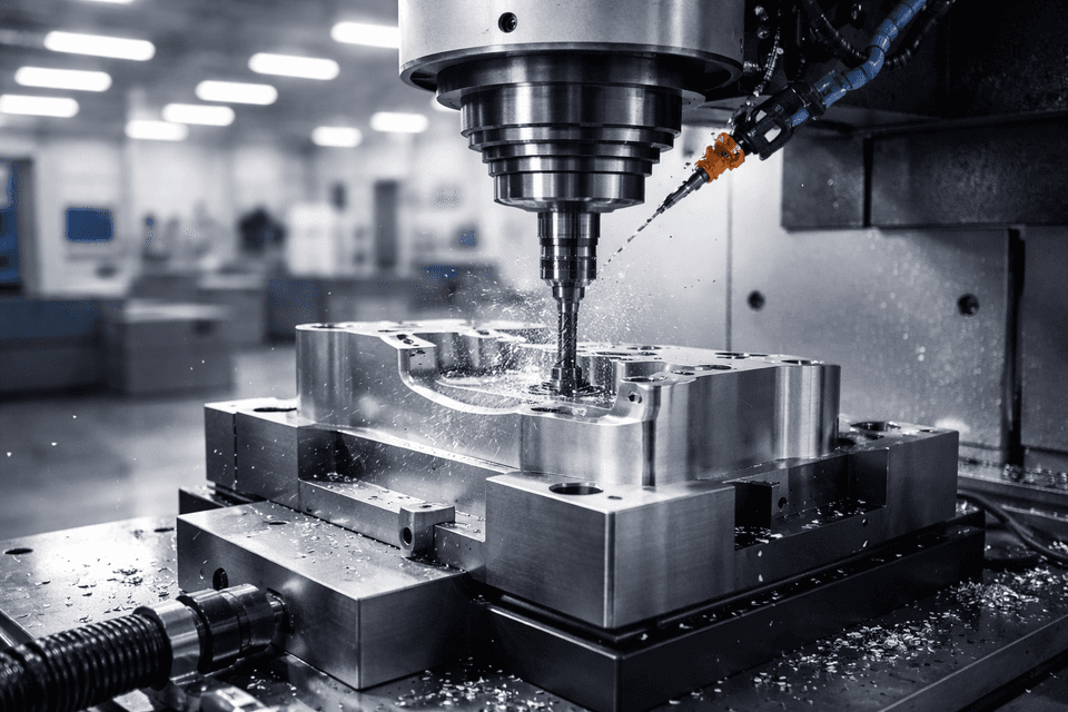 Industrial CNC subtractive manufacturing machine cutting metal