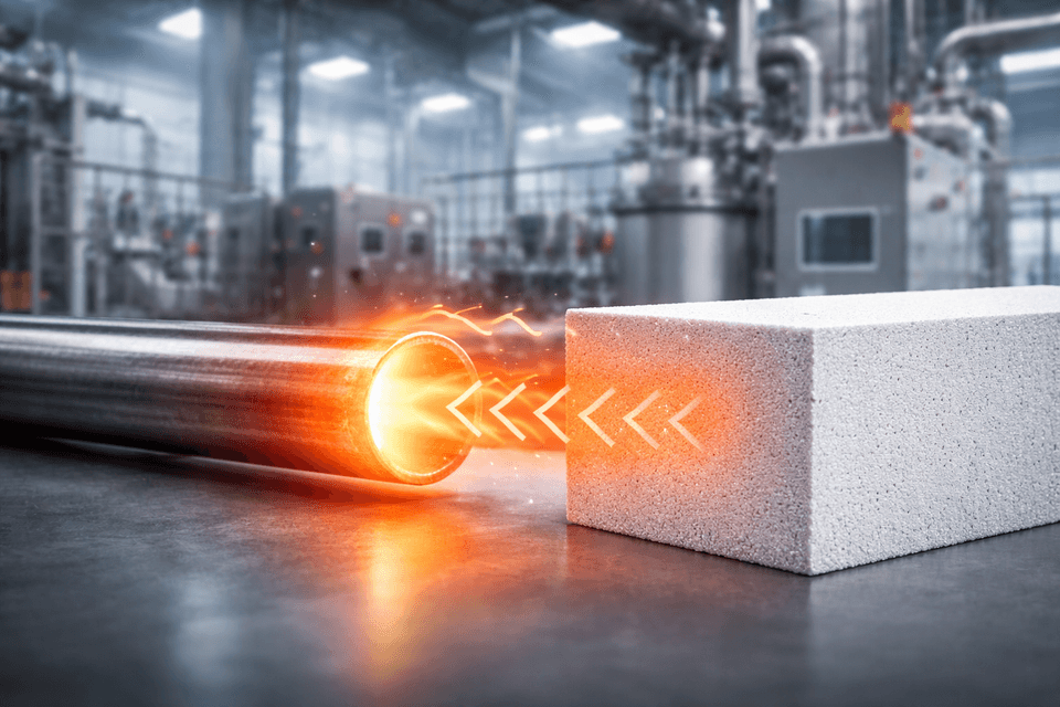 Industrial scene showing heat transfer through different materials