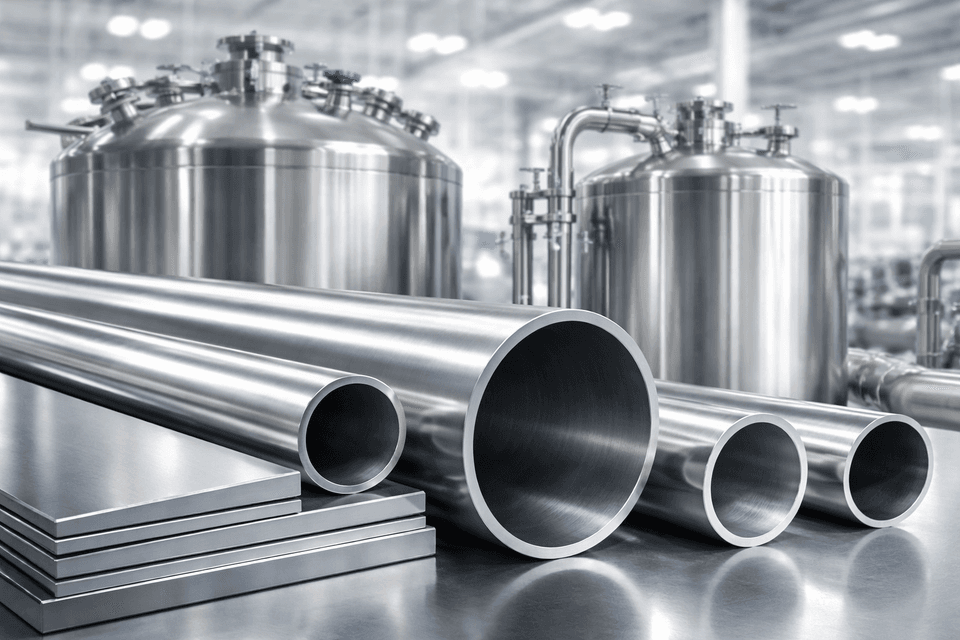 Industrial components showing various wall thicknesses, such as pipes and metal sheets, in a manufacturing environment under bright lighting.