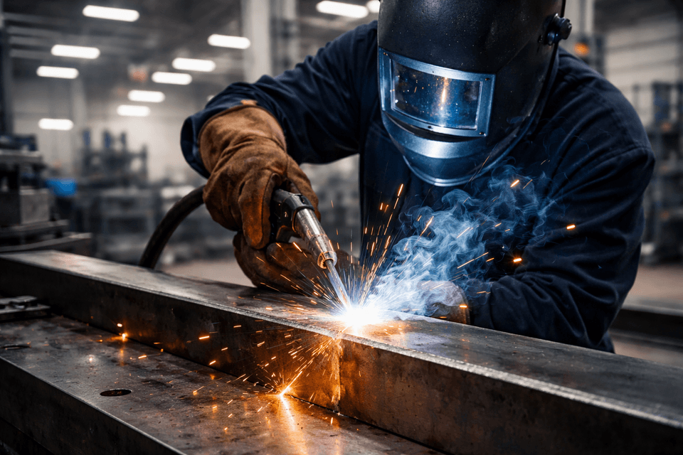 Industrial welding process creating a strong and durable joint between metal components in a high-tech manufacturing setting