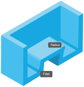 blue die casting part with fillets and radii